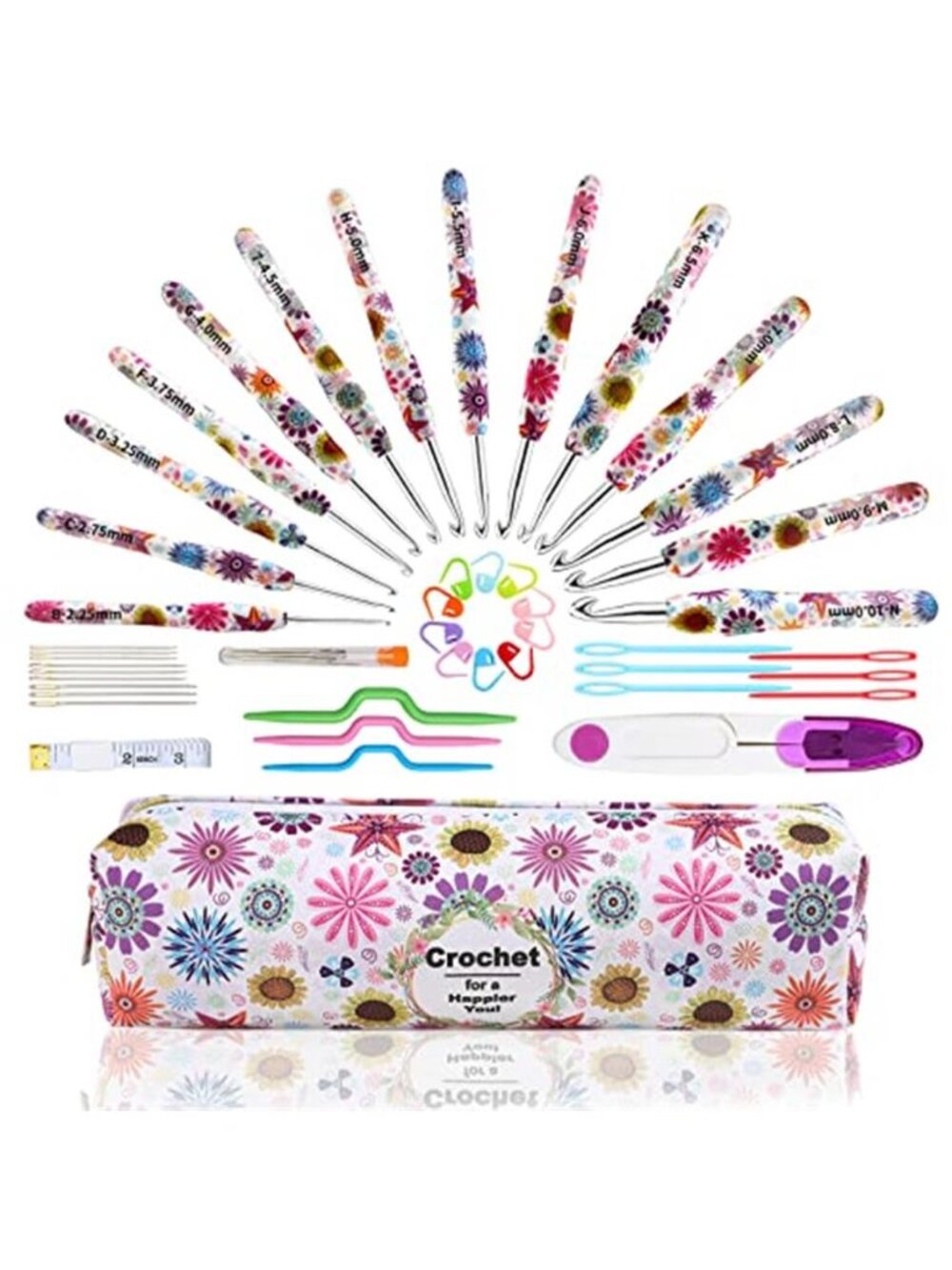 Crochet Hook Set w/ Case Ergonomic Knitting Needle Kit Complete Craft Organizer